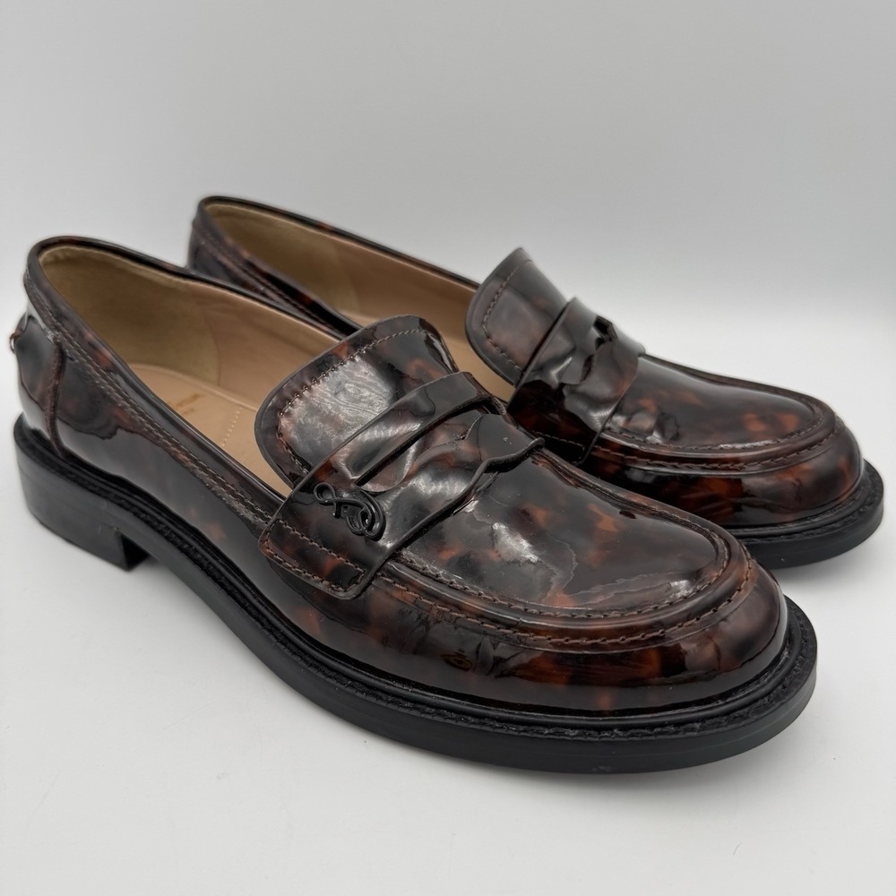 Sam Edelman Womens Colin Brown Slip On Patent Leather Tortoise Loafer Shoe Sz 6